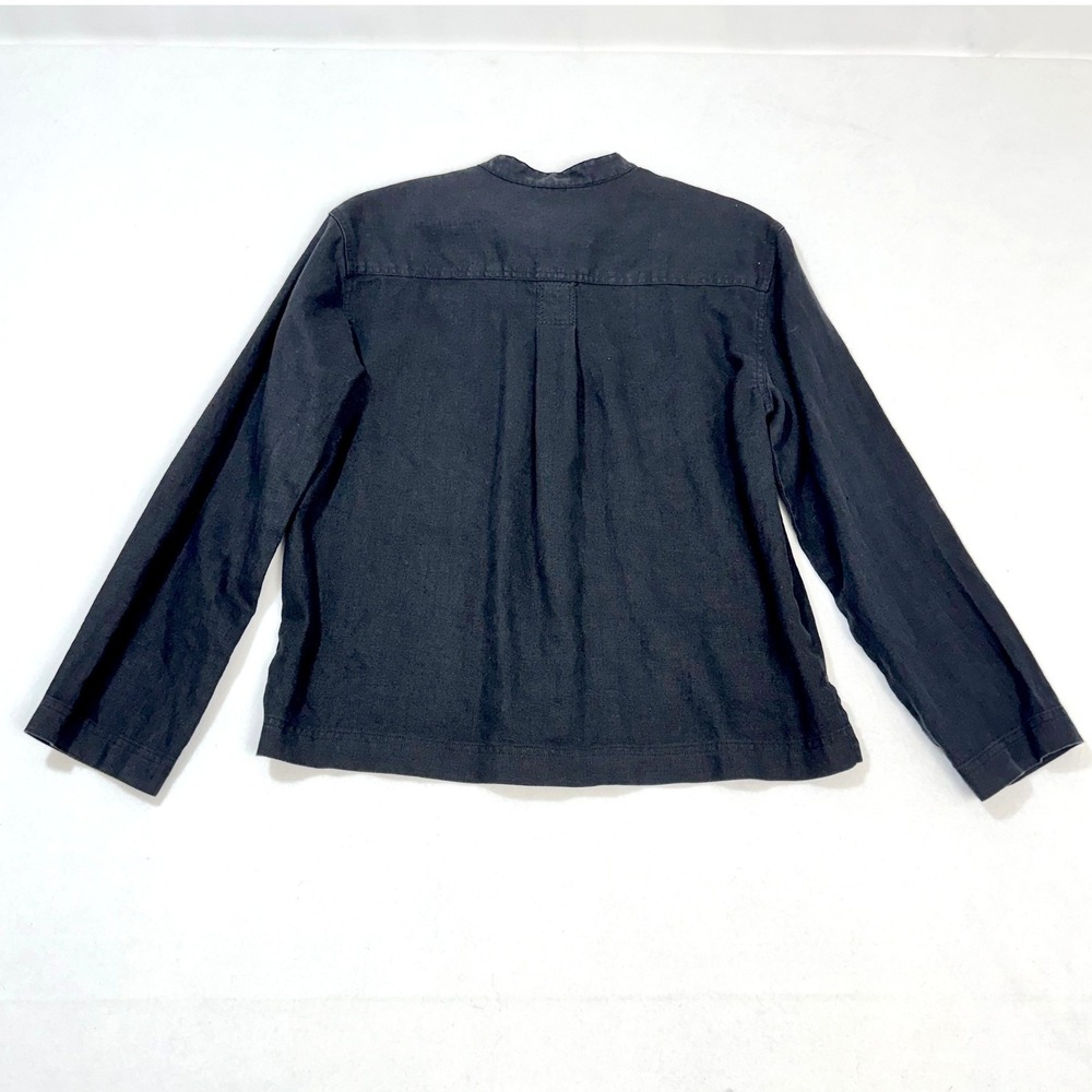 J. Jill Women XS Black 100% Linen Concealed Button Front Mandarin Collar B501 - Picture 3 of 3